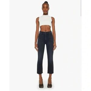 MOTHER The Hustler Ankle Fray Jeans High Rise in Encounters at Night Black SZ 27